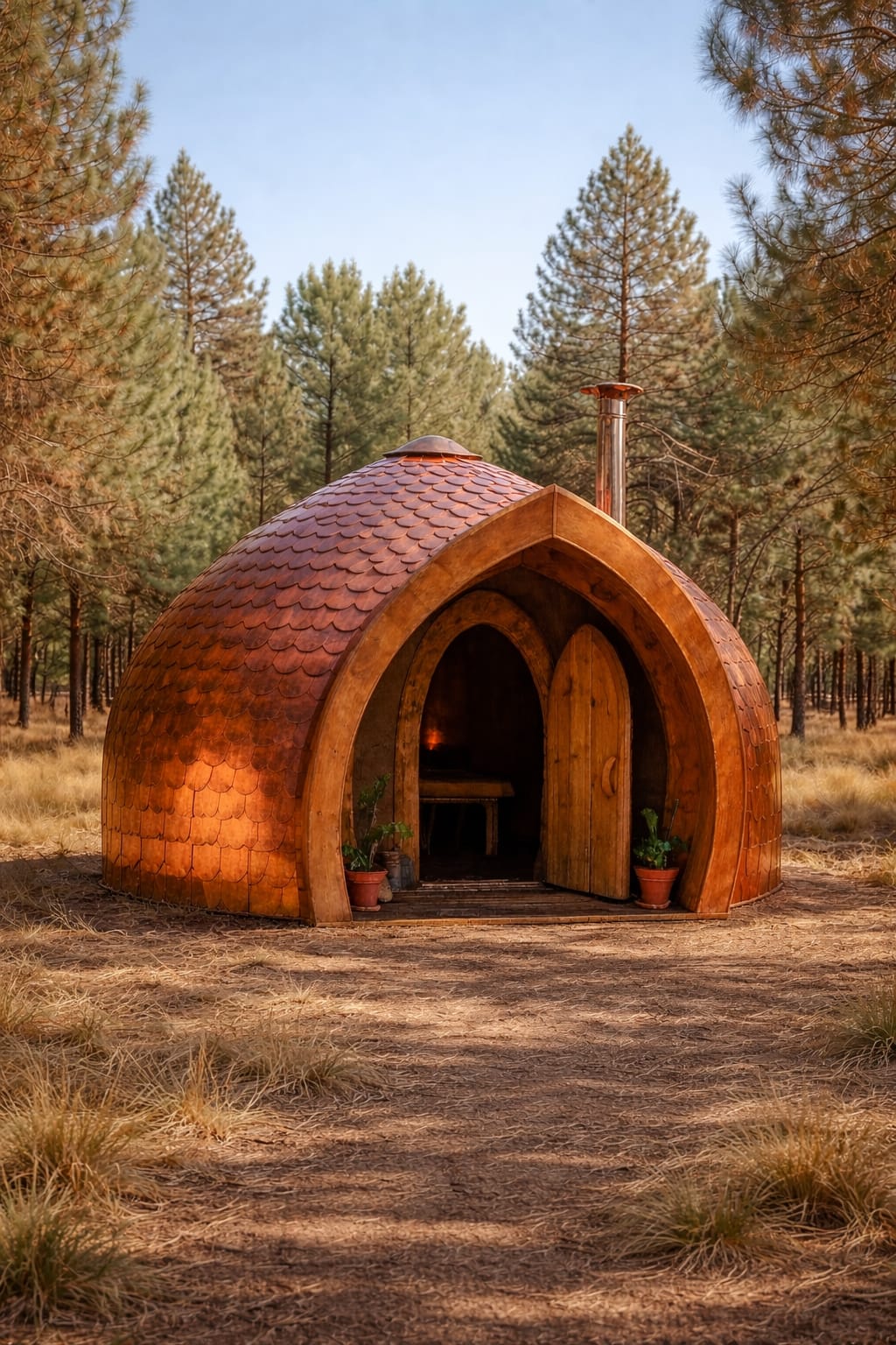 A timber Sauna Temple surrounded by nature